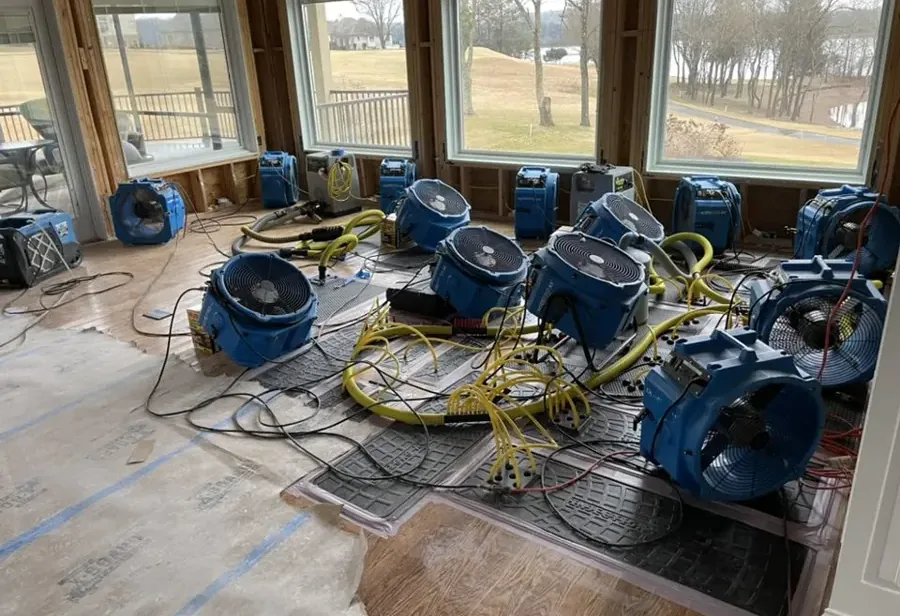 Drying equipment set up inside a home after a water loss
